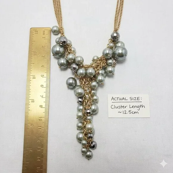 Ali khan Parisian green pearls and cluster necklace with crystal beads - Picture 3 of 10